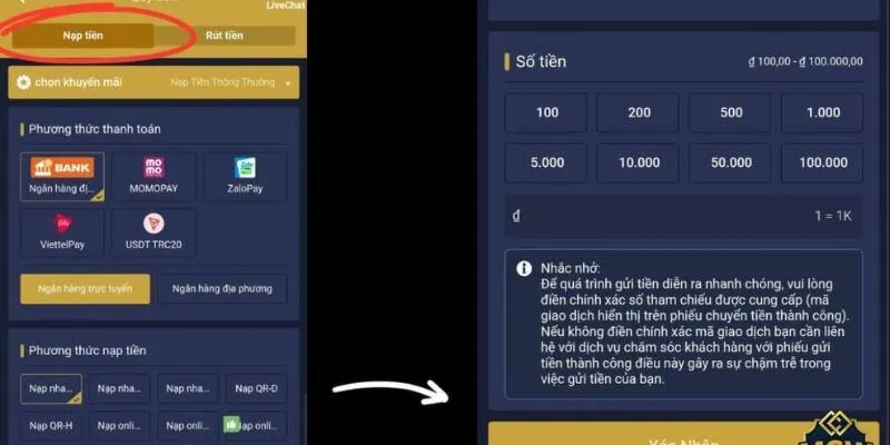Một vài lưu ý khi nạp tiền vào tài khoản